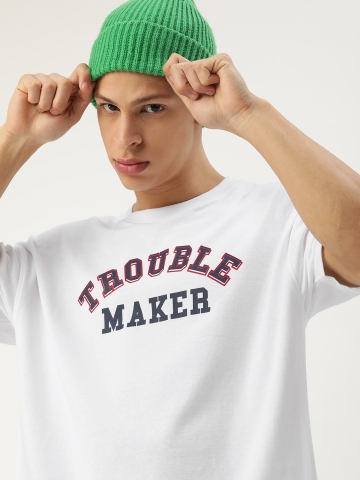 Kook N Keech Men Typography Printed Drop-Shoulder Sleeves Loose T-shirt