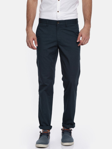 John Miller Hangout Men Navy Blue Slim Fit Solid Chinos