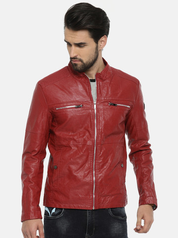 The Indian Garage Co Men Rust Red Solid Biker Jacket