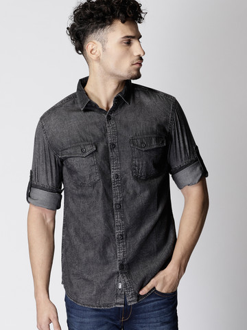 Ecko Unltd Men Charcoal Grey Slim Fit Solid Casual Shirt Ecko Unltd Men Charcoal Grey Slim Fit Solid Casual Shirt