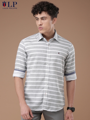 Buy Louis Philippe Sport Men Grey White Tailored Fit Striped