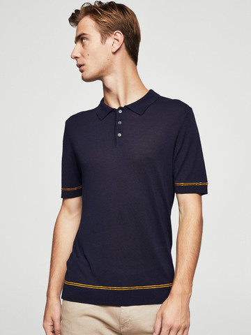 Men Blue Solid Slim Fit Polo Collar 