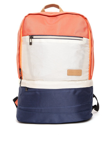 United Colors of Benetton Men Orange & Cream-Coloured Colourblocked Backpack