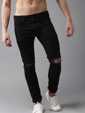 Moda Rapido Men Black Skinny Fit Mid-Rise Slash Knee Stretchable Jeans