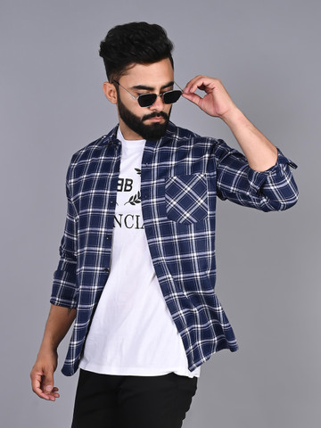 FUBAR Tartan Checked Spread Collar Cotton Casual Shirt