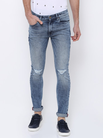 LOCOMOTIVE Men Blue Slim Fit Mid-Rise Mildly Distressed Stretchable Jeans LOCOMOTIVE Men Blue Slim Fit Mid-Rise Mildly Distressed Stretchable Jeans