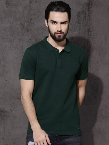 Roadster Time Travlr Men Green Solid Polo Collar T-shirt