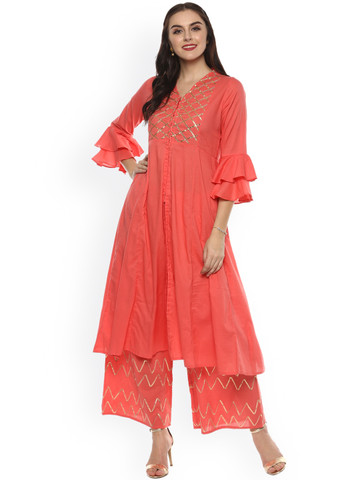 Bhama Couture Women Pink Yoke Design Kurta with Palazzos