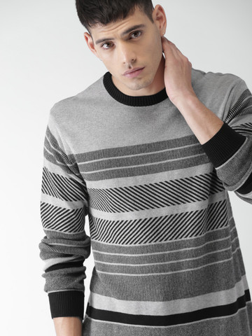 INVICTUS Men Grey & Black Self Design Pullover