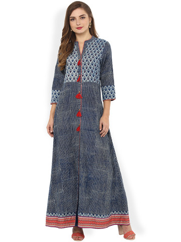 La Firangi Women Blue Printed A-Line Kurta