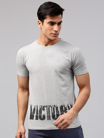 HRX by Hrithik Roshan Men Grey Melange Printed Round Neck T-shirt