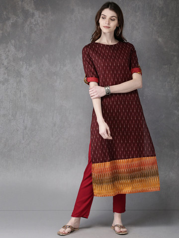 Anouk Women Maroon Woven Design A-Line Kurta