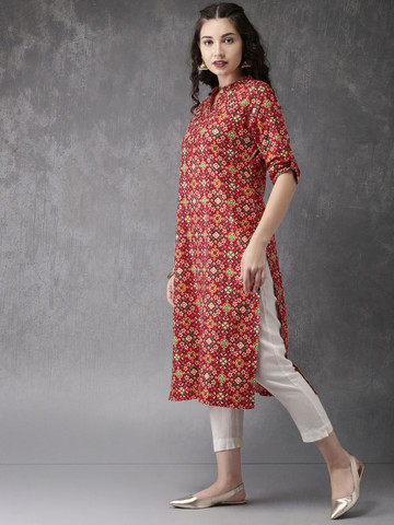 Anouk Women Red & Green Printed A-Line Kurta