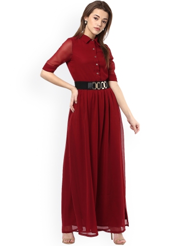 Buy La Zoire Women Maroon Solid Maxi Dress on Myntra PaisaWapas
