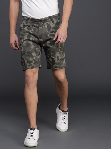WROGN Men Olive Green Printed Slim Fit Regular Shorts