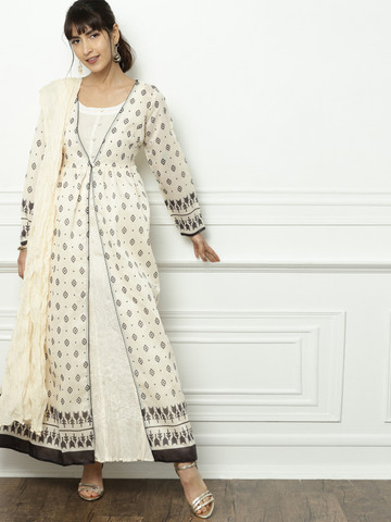 all about you Cream-Coloured Printed Chanderi Kurta with Dupatta all about you Cream-Coloured Printed Chanderi Kurta with Dupatta