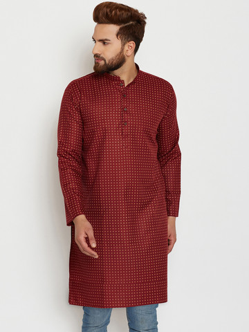 SOJANYA Men Maroon Printed Straight Kurta