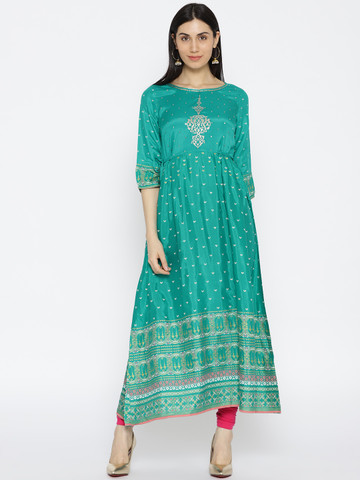 AURELIA Women Green Printed A-Line Kurta