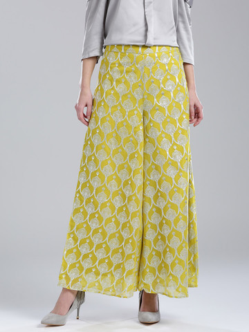 Wishful by W Women Lime Green Printed Flared Palazzos