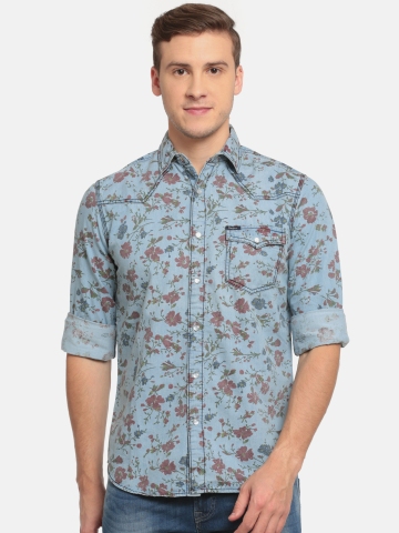 40% OFF on Pepe Jeans Men Blue Regular Fit Printed Casual Shirt on Myntra