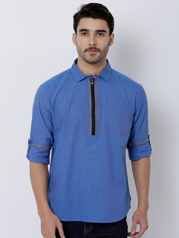 Svanik Men Blue Slim Fit Checked Kurta