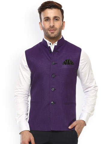Hangup Men Purple Woven Design Nehru Jacket