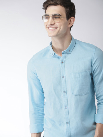Mast & Harbour Men Blue Slim Fit Linen Casual Shirt