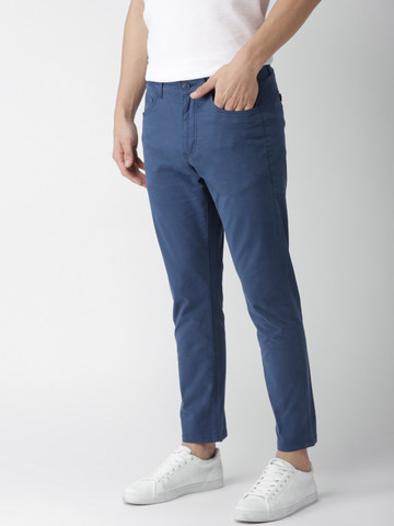 Mast & Harbour Men Blue Regular Fit Solid Chinos