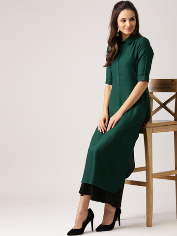 Libas Women Green Woven Design Pathani Kurta