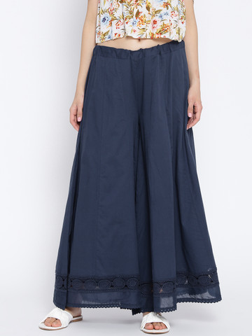 Biba Women Navy Blue Solid Flared Palazzos
