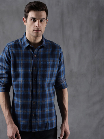 WROGN Men Blue & Grey Slim Fit Checked Casual Shirt WROGN Men Blue & Grey Slim Fit Checked Casual Shirt