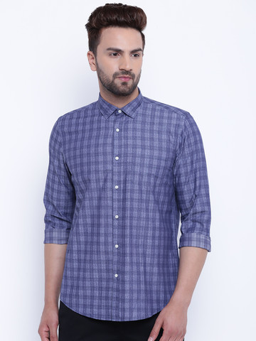 Blackberrys Blue Slim Fit Printed Casual Shirt