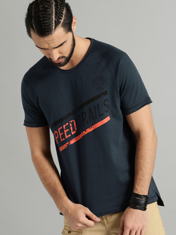 Buy Roadster Men Navy Blue Printed 