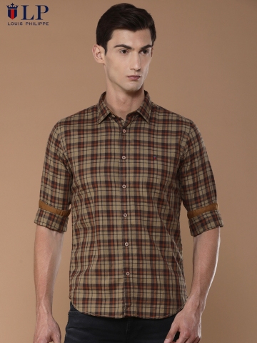 Buy Louis Philippe Sport Men Brown Slim Fit Checked Casual Shirt on Myntra | 0