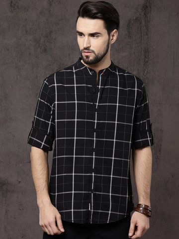 Roadster Men Black & Grey Regular Fit Checked Casual Shirt