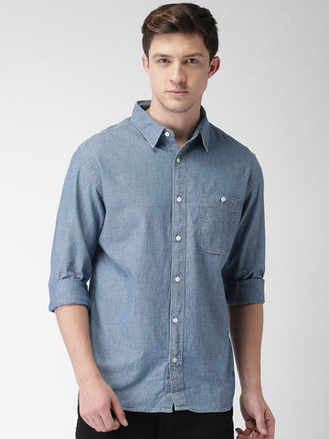 30% OFF on Aeropostale Men Blue Regular Fit Solid Casual Shirt on