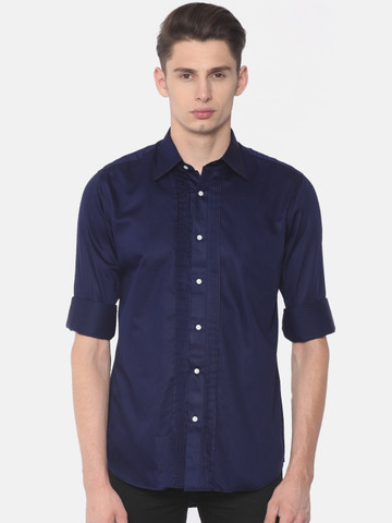 Raymond Men Blue Contemporary Regular Fit Solid Casual Shirt