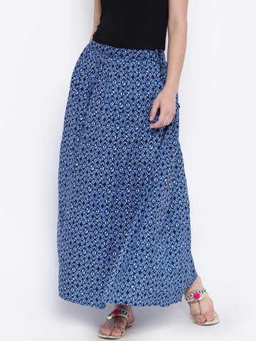 Buy Wishful by W Women Navy & Green Printed Maxi Flared Skirt on Myntra ...