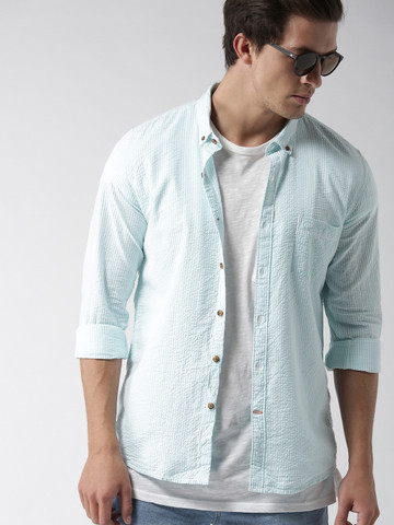 Mast & Harbour Men Blue & White Slim Fit Striped Casual Shirt Mast & Harbour Men Blue & White Slim Fit Striped Casual Shirt