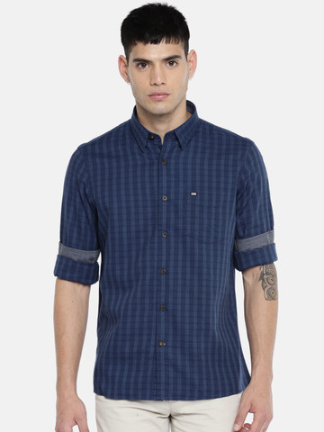 Arrow Sport Men Navy Blue Classic Slim Fit Self Design Casual Shirt
