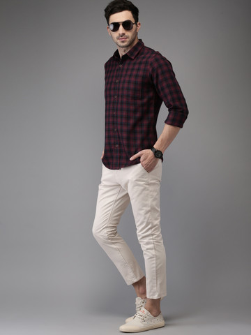 HERE&NOW Men Maroon & Blue Regular Fit Checked Casual Shirt HERE&NOW Men Maroon & Blue Regular Fit Checked Casual Shirt