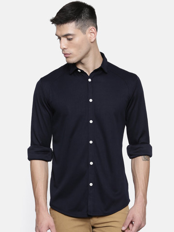Jack & Jones Men Navy Blue Slim Fit Solid Casual Shirt Jack & Jones Men Navy Blue Slim Fit Solid Casual Shirt