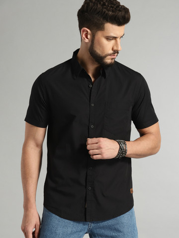 Roadster Men Black Regular Fit Solid Casual Shirt