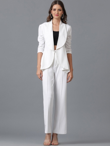 Kotty White Shawl Neck Coat With Trousers