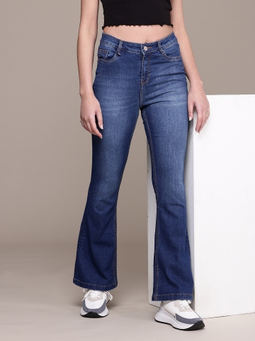 The Roadster Life Co. Women Flared High-Rise Light Fade Stretchable Jeans