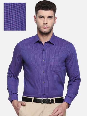 Excalibur Men Purple Slim Fit Checked Formal Shirt