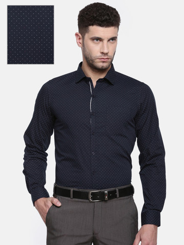 Excalibur Men Navy Blue Super Slim Fit Printed Formal Shirt