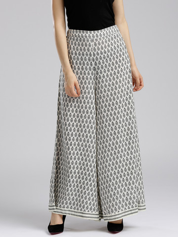 W Women White & Black Printed Flared Palazzos