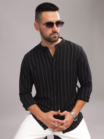 HERE&NOW Vertical Striped Slim Fit Cotton Opaque Casual Shirt