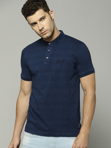French Connection Men Blue Solid Polo Collar T-shirt